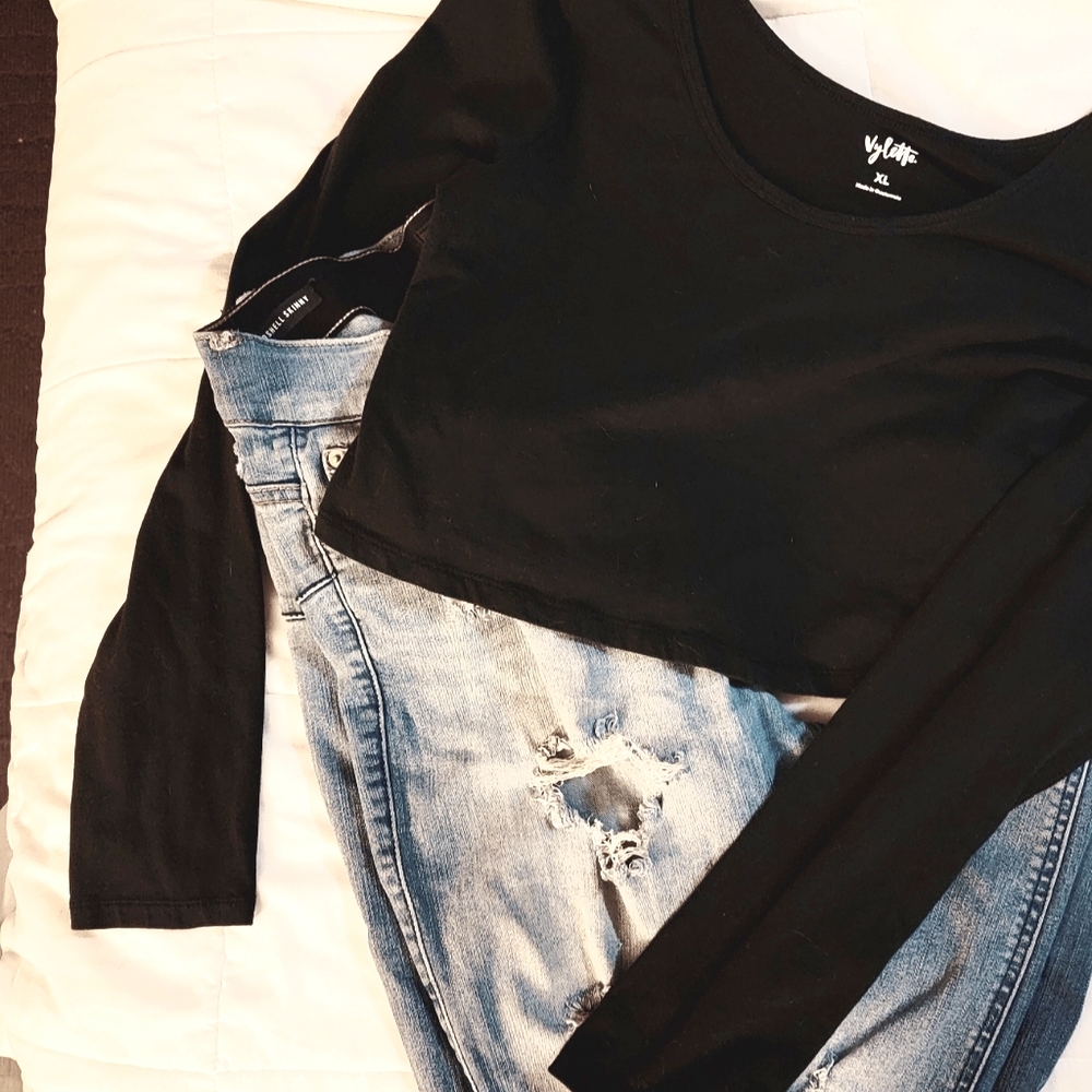 Black Long Sleeve Vylette XL Crop Top